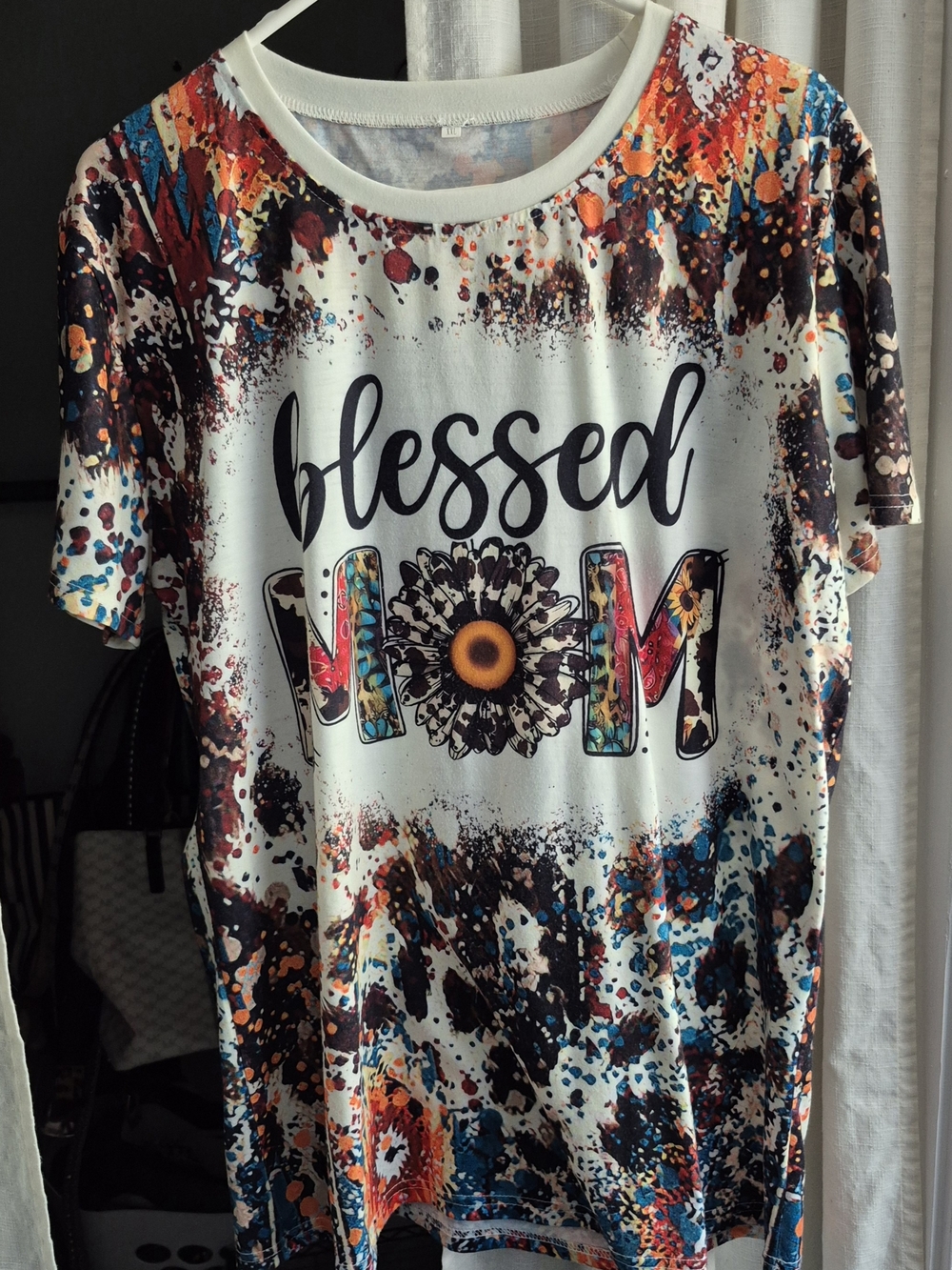 Blessed Mom Graphic Tee - Multicolor Splatter XXL Polyester